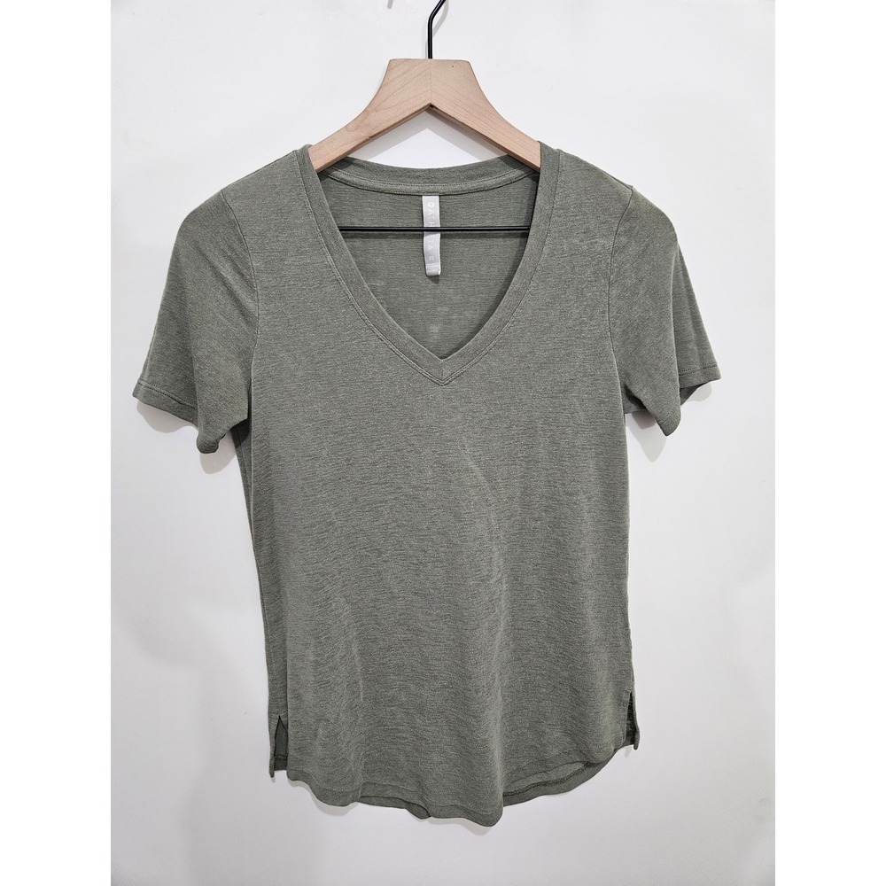 Athleta Breezy V-Neck Tee Olive Green Heathered Modal Blend XS Short‎ Sleeve Top